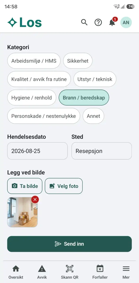 Los HMS på mobil: meld avvik med kategori, sted og bilde