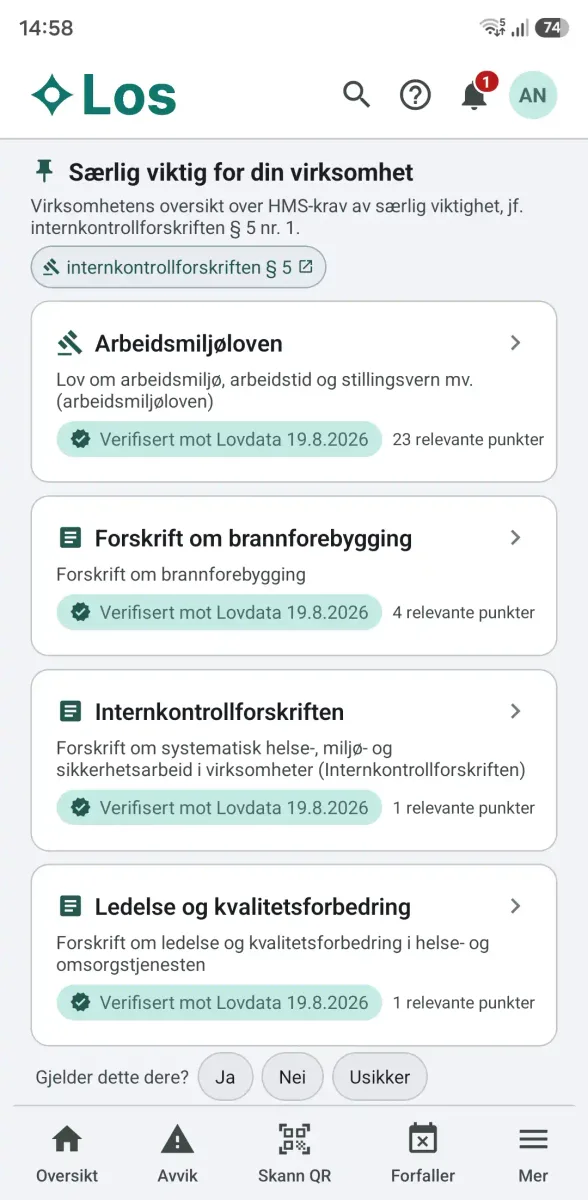 Los HMS på mobil: lovkrav verifisert mot Lovdata