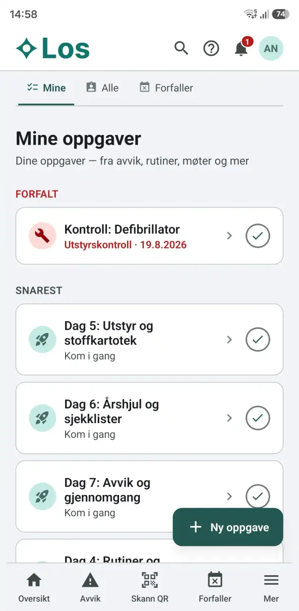 Los HMS på mobil: mine oppgaver med forfalte og kommende gjøremål
