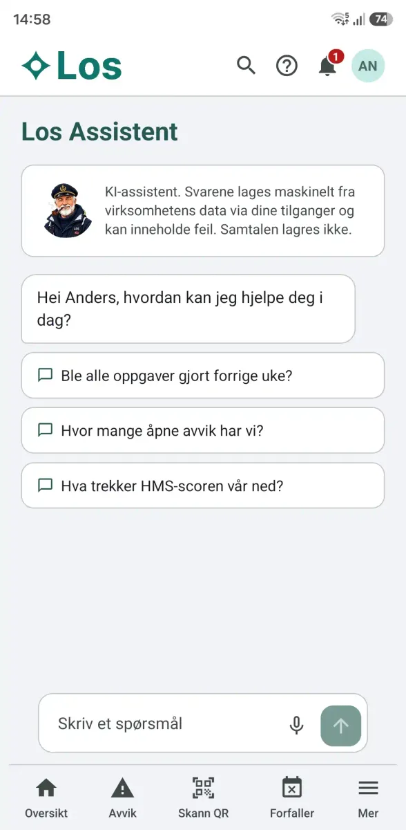 Los HMS på mobil: Los Assistent svarer med utgangspunkt i virksomhetens egne data