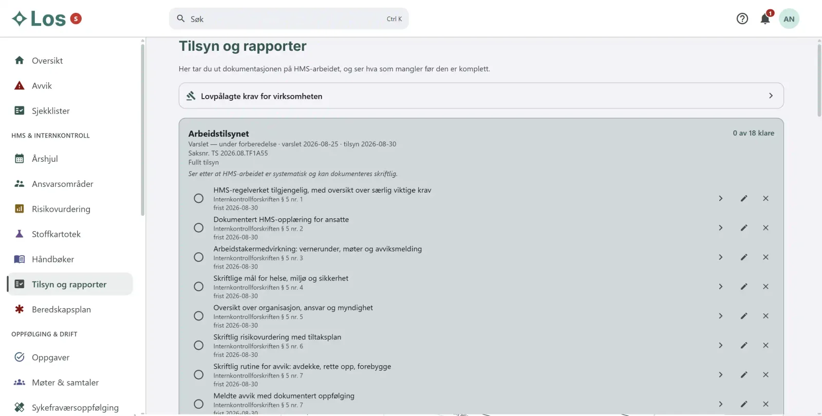 Los HMS i nettleser: tilsynsforberedelse med Arbeidstilsynets krav punkt for punkt